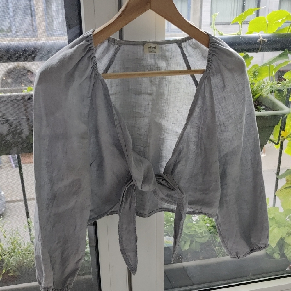 Wilfred Gray Tie Front Crop Blouse